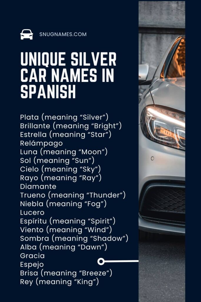 Unique Silver Car Names in Spanish